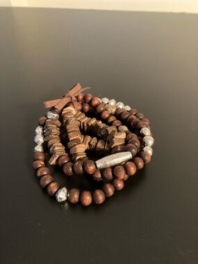 Boho Stacked Wooden Bead Bracelet - Brown